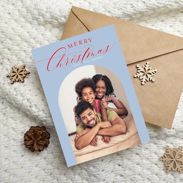 2024 FAMILY FOTO CARD Weihnachtsbogen blau Ankündigung (Von Creator hochgeladen)