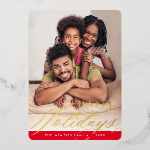2024 FAMILY FOTO, elegant kalligraphisches Rotes G Folien Feiertagskarte
