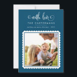 2024 FAMILY PHOTO cute elegant scallop blue white Feiertagskarte<br><div class="desc">by kat massard >>> WWW.SIMPLYSWEETPAPERIE.COM <<<
A cute card design featuring "with love" at the top then your names and message,  and plain colour on the backside,  giving you the opportunity to handwrite a personal message. With scallop framed square shaped photo on the front for your favourite photo!</div>