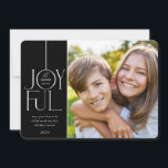 2024 FAMILY PHOTO elegant font modern JOYFUL black Feiertagskarte<br><div class="desc">by kat massard >>> WWW.SIMPLYSWEETPAPERIE.COM <<< An elegant card design featuring the quote "JOYFUL" with combined elegant script type with serif typography,  and plain colour on the backside,  giving you the opportunity to handwrite a personal message. With trendy edged square shaped photo on the front for your favourite photo!</div>