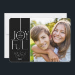 2024 FAMILY PHOTO elegant font modern JOYFUL black Feiertagskarte<br><div class="desc">by kat massard >>> WWW.SIMPLYSWEETPAPERIE.COM <<< An elegant card design featuring the quote "JOYFUL" with combined elegant script type with serif typography,  and plain colour on the backside,  giving you the opportunity to handwrite a personal message. With trendy edged square shaped photo on the front for your favourite photo!</div>