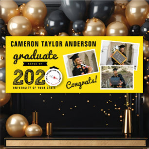 2024 Fett Zeichnung Drei Foto Collage Grad Party Banner