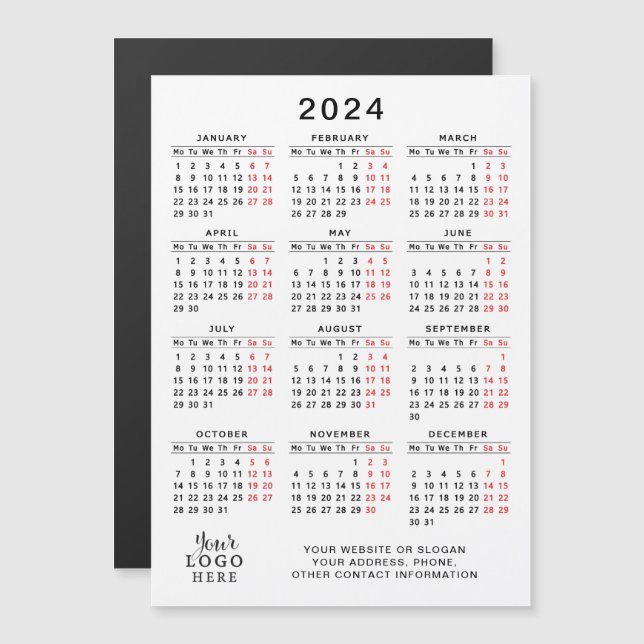 2024 Firmenlogokalender Magnet Weißes Schwarzes Ro (Vorne/Hinten)
