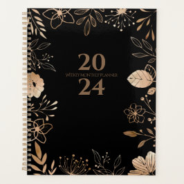 2024 Floral Gold & Black Planner Planer