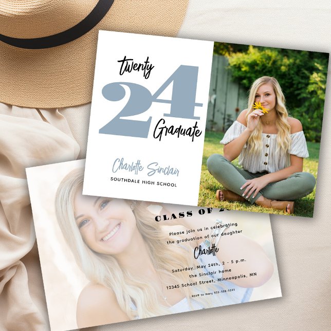 2024 Foto Abschluss Handwriting Typografie Einladung (Von Creator hochgeladen)