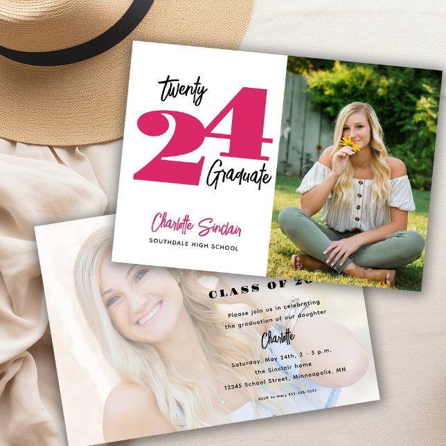 2024 Foto Abschluss Handwriting Typografie Einladung (Von Creator hochgeladen)