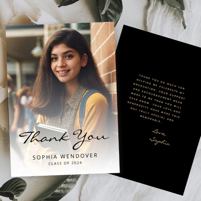 2024 Foto Classic Modern Black Gold Dankeskarte (Von Creator hochgeladen)