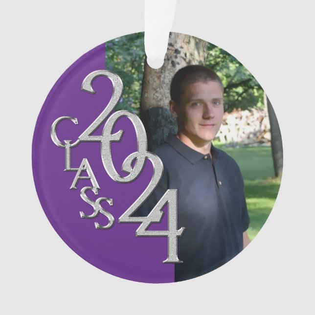 2024 Foto für Lila und Silbernen Abschluss Ornament (Vorderseite)
