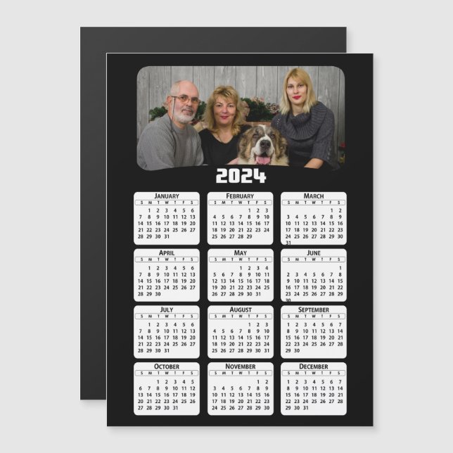 2024 - Foto hinzufügen - Kalender - Schwarz und We Magnetkarte (Vorne/Hinten)