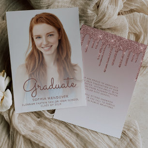 2024 Foto Rose Gold Glitzer Grad Bekanntgabe Einladung