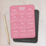 2024 Full Year View Calendar - Basic Pink Minimum Magnet<br><div class="desc">Add your picture to this fun full year 2024 calendar - perfect to use in your kitchen or home office. 12 Month calendar with a solid color background.</div>