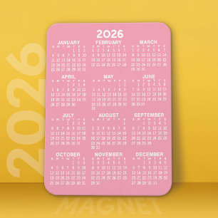 2024 Full Year View Calendar - Basic Pink Minimum Magnet