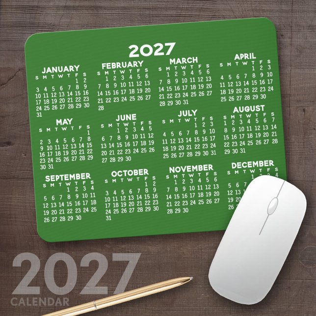 2024 Full Year View Calendar - horizontal - Green Mousepad (2027 Calendar Mousepad)