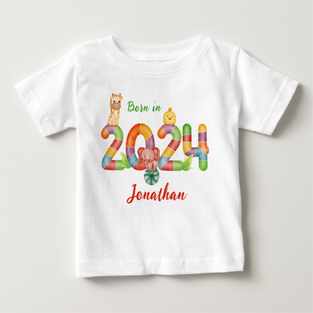 2024 geborenes Geschenk für personalisierte Kleink Baby T-shirt (Vorderseite)