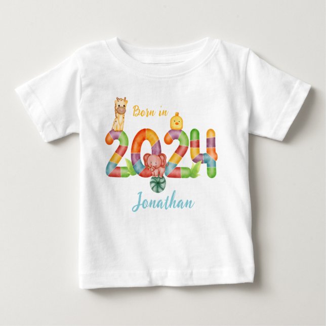 2024 geborenes Geschenk für personalisierte Kleink Baby T-shirt (Vorderseite)