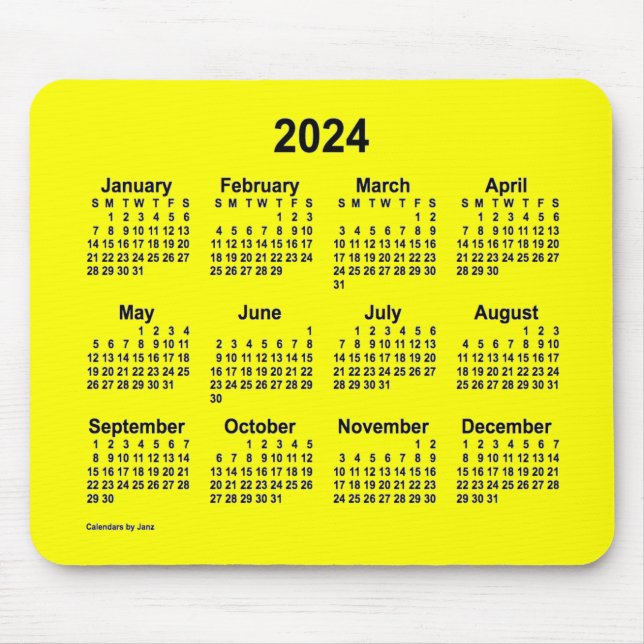 2024 Gelber Kalender von Janz Mouse Pad Mousepad (Vorne)