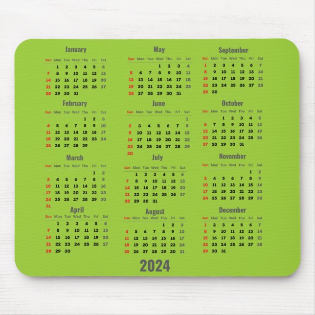 2024 Gelbes Grün 52 Wochen Kalender Mousepad (Vorne)