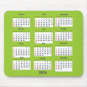 2024 Gelbes Grün 52 Wochen Kalender Mousepad