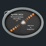 2024 Gesamter Solar-Eclipse-Gurtband Ovale Gürtelschnalle<br><div class="desc">Planen Sie das 2024 Total Solar Eclipse zu sehen? Dann lass der Welt, dass du dort sein wirst und dass es phantastisch sein wird. Dieses Design besteht aus sequenziellen Bildern einer laufenden totalen Sonnenfinsternis, die den Diamantenring-Effekt in der Mitte zeigen, mit dem Datum "8. April 2024" und den Worten "The...</div>
