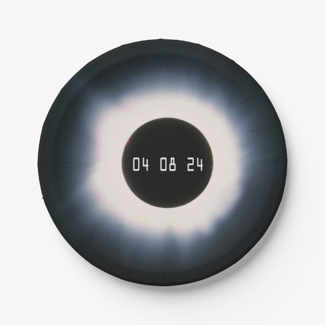 2024 Gesamtsolarauskitzel in Schwarz und Weiß Pappteller (Vorderseite)