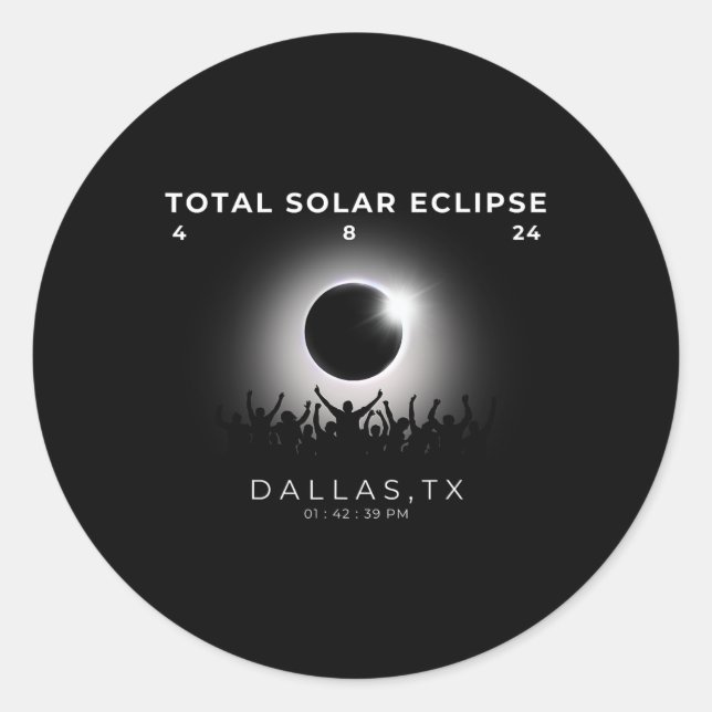 2024 Gesamtsolare Totalität Dallas Texas Wat Runder Aufkleber (Vorderseite)