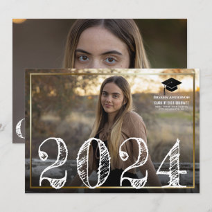 2024 Gold Border Absolventenfoto-Ankündigung Einladung