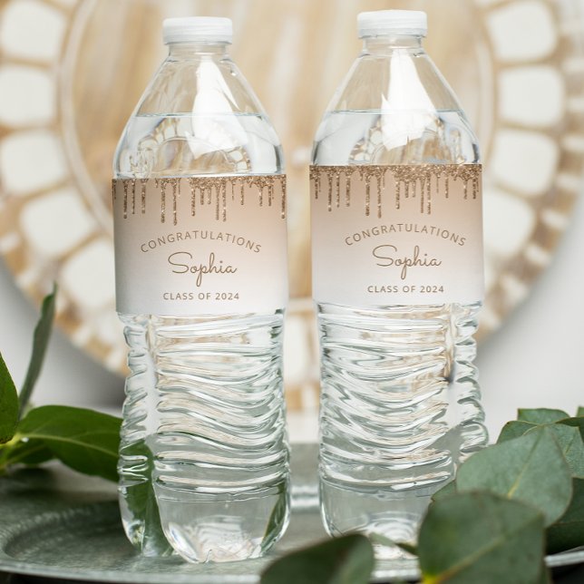 2024 Gold Glitzer Tropfen Graduation Party Wasserflaschenetikett (Von Creator hochgeladen)