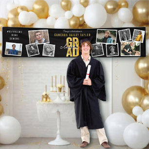 2024 Gold GRAD 10 Foto Moderne Graduation Party Banner