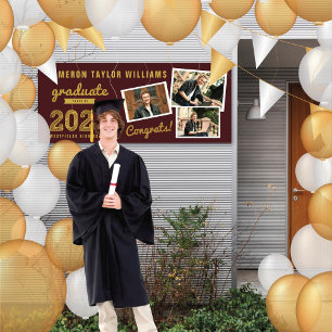 2024 Gold Graduate Sketch 3 Foto Graduation Party Banner