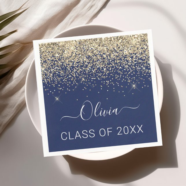 2024 Gold Navy Blue Glitzer Graduate Serviette (Von Creator hochgeladen)