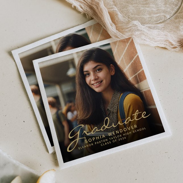 2024 Gold Script Foto Graduation Party Serviette (Von Creator hochgeladen)