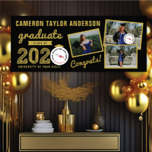 2024 Goldene Skizze Drei Foto Collage Grad Party Banner