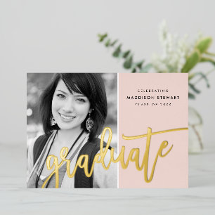 2024 GRAD Foto Modernes Kalligraphie Rosa Gold Folieneinladung
