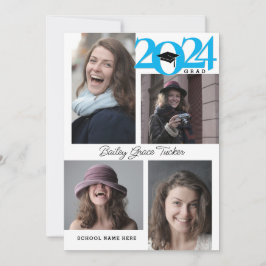 2024 GRAD Moderner 5-Foto Collage Blue Abschluss Ankündigung