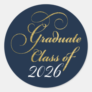 2024 Graduate Elegant Gold Blue Party Dank Runder Aufkleber