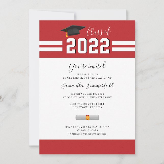 2024 Graduation Party Simple Red White Einladung (Vorderseite)