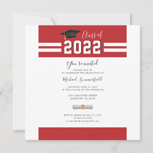2024 Graduationspartei - Rote Grad Einladung (Vorderseite)
