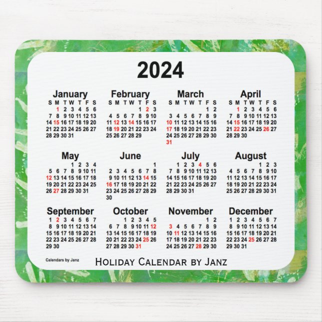 2024 Green Holiday Art Calendar von Janz Mouse Pad Mousepad (Vorne)