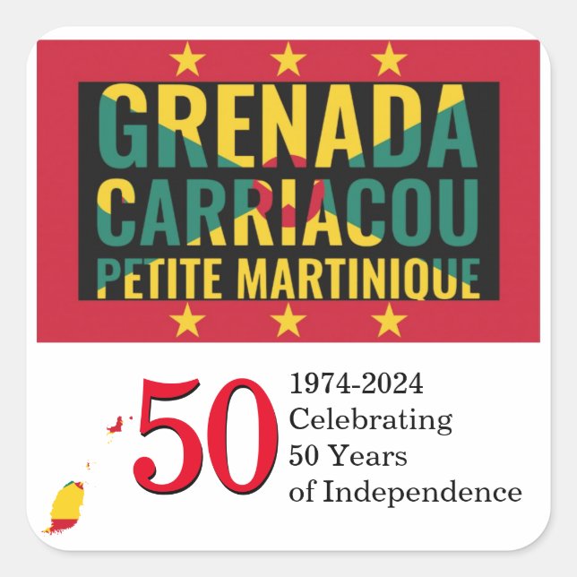 2024 GRENADA 50 Jahre Unabhängigkeit Quadratischer Aufkleber (Vorderseite)
