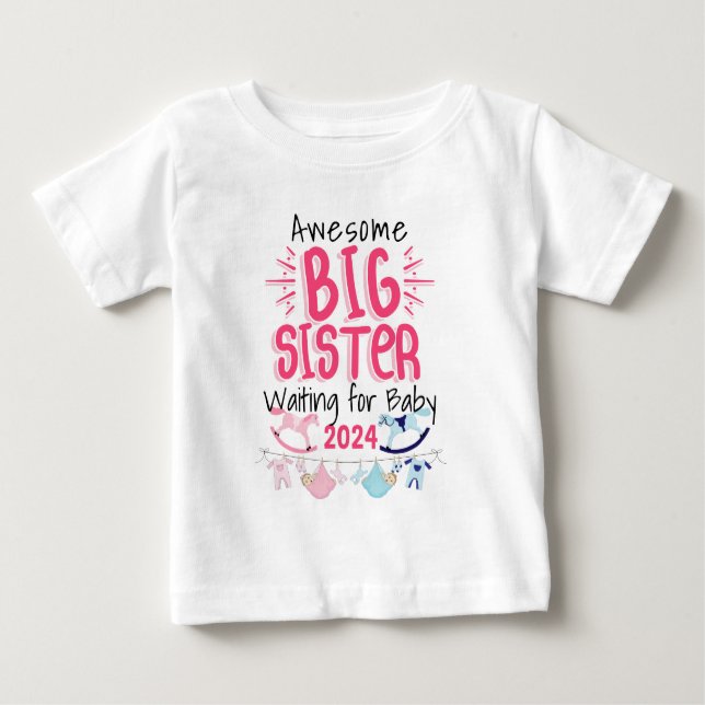 2024 Große Schwester Gewartet für Neues Baby Gesch Baby T-shirt (Vorderseite)
