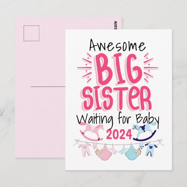 2024 Große Schwester Gewartet für Neues Baby Gesch Postkarte (Vorne/Hinten)
