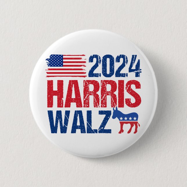 2024 Harris Walz Demokrat Donkey American Election Button (Vorderseite)