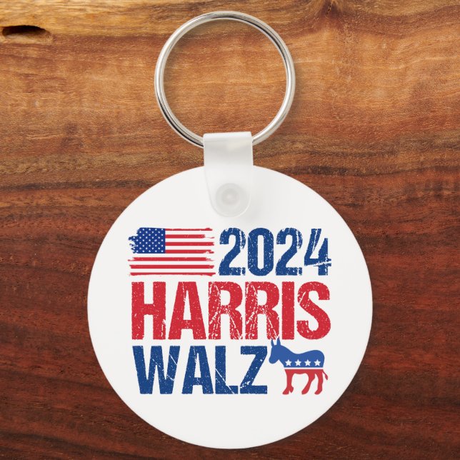 2024 Harris Walz Demokrat Donkey American Election Schlüsselanhänger (Vorderseite)