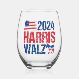2024 Harris Walz-Demokrat, Donkey-Wahl Weinglas Ohne Stiel
