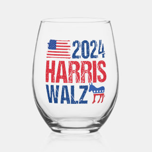 2024 Harris Walz-Demokrat, Donkey-Wahl Weinglas Ohne Stiel