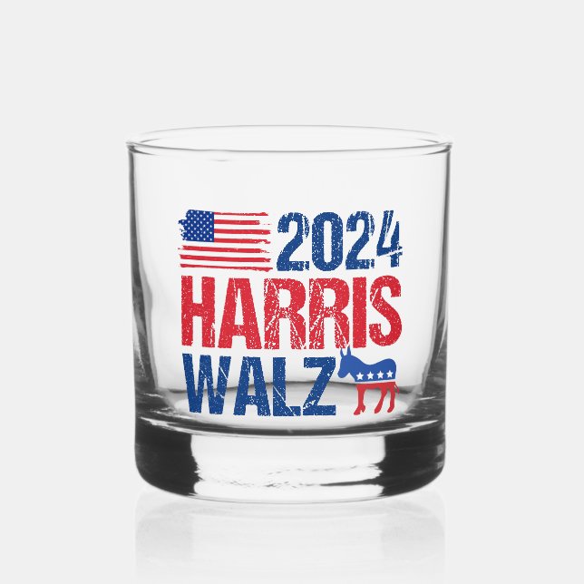 2024 Harris Walz-Demokrat, Donkey-Wahl Whiskyglas (Vorderseite)