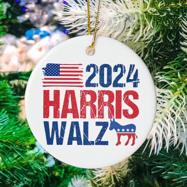 2024 Harris Walz Demokrat Donkey Weihnachten Keramik Ornament (Von Creator hochgeladen)