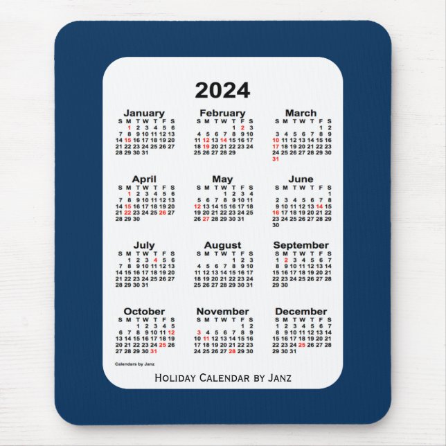 2024 Holiday Police Box Blue Calendar von Janz Mousepad (Vorne)