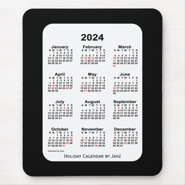 2024 Holiday Two Tone Black Calendar von Janz Mousepad (Vorne)