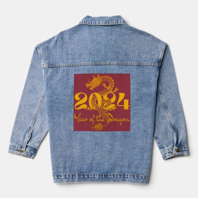 2024 Jahr des chinesischen Drachen-Neujahrs Jeansjacke (Rückseite)